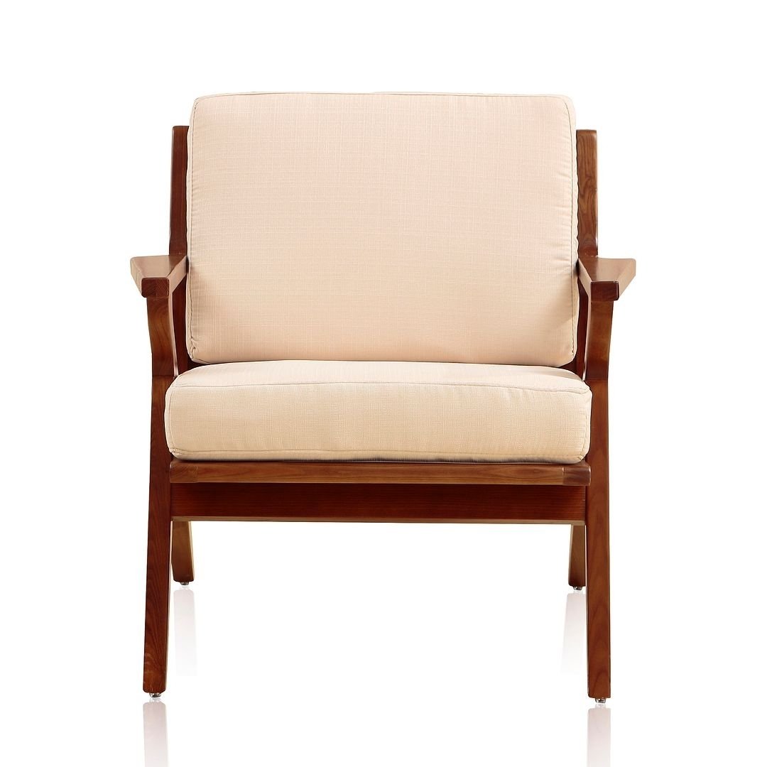 Martelle Cream Amber Twill Weave Accent Chair Solid Ashwood Frame Modern Design Image 1