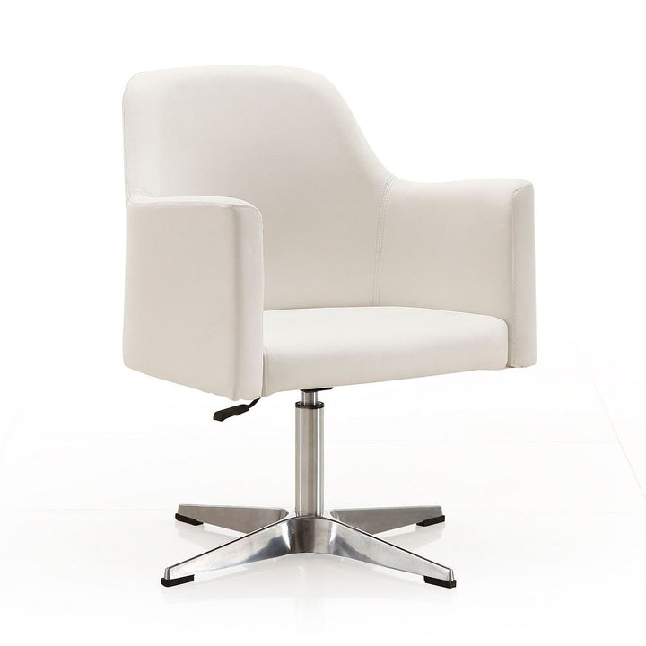 Pelo White and Polished Chrome Faux Leather Adjustable Height Swivel Accent Chair Image 1