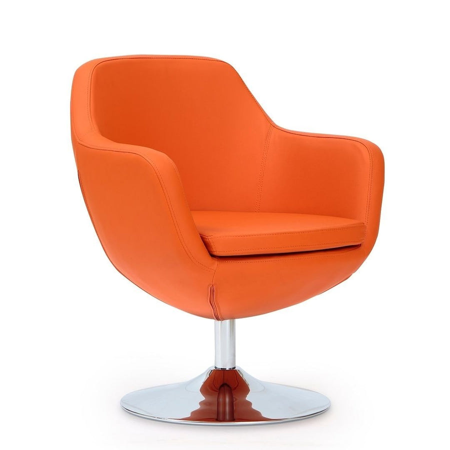 Caisson Orange and Polished Chrome Faux Leather Swivel Accent Chair Image 1