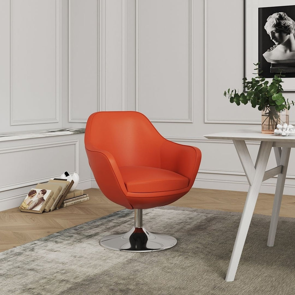 Caisson Orange and Polished Chrome Faux Leather Swivel Accent Chair Image 2