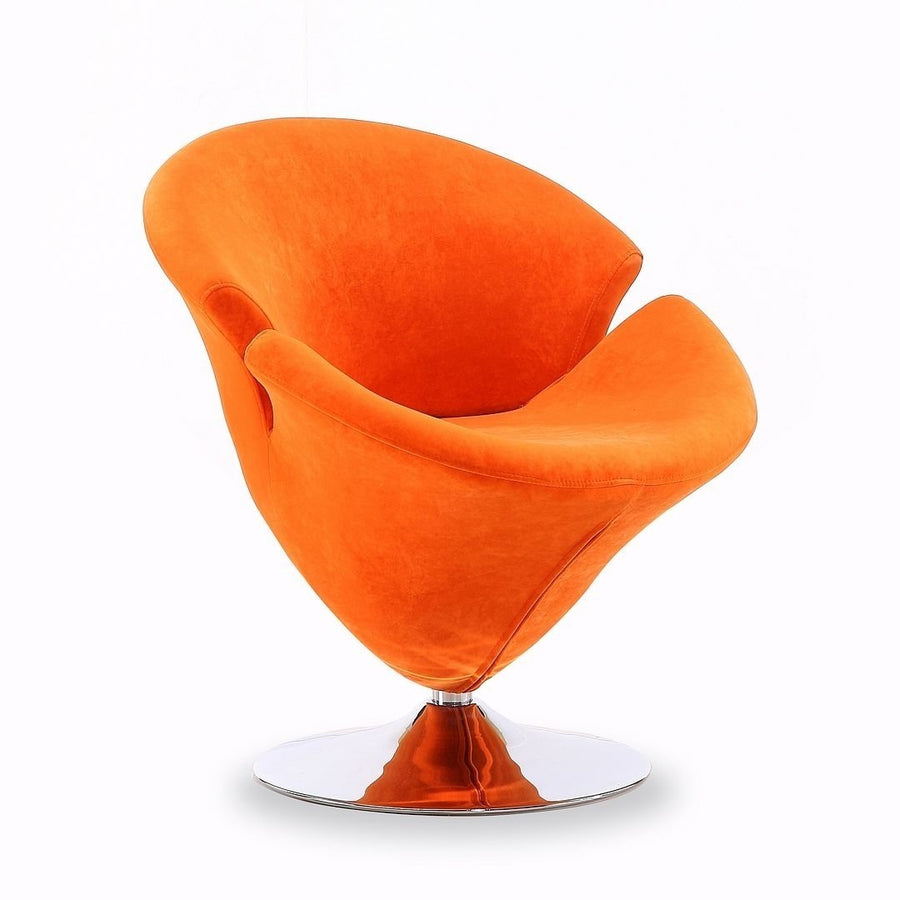 Tulip Orange and Polished Chrome Velvet Swivel Accent Chair Image 1