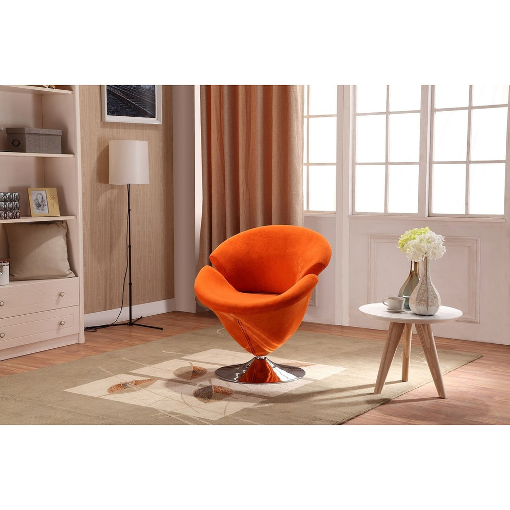 Tulip Orange and Polished Chrome Velvet Swivel Accent Chair Image 2