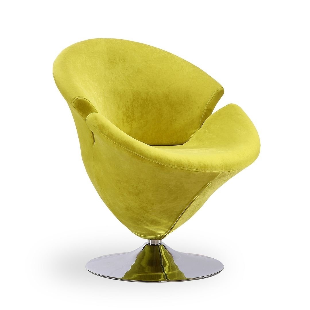 Tulip Orange and Polished Chrome Velvet Swivel Accent Chair Image 4