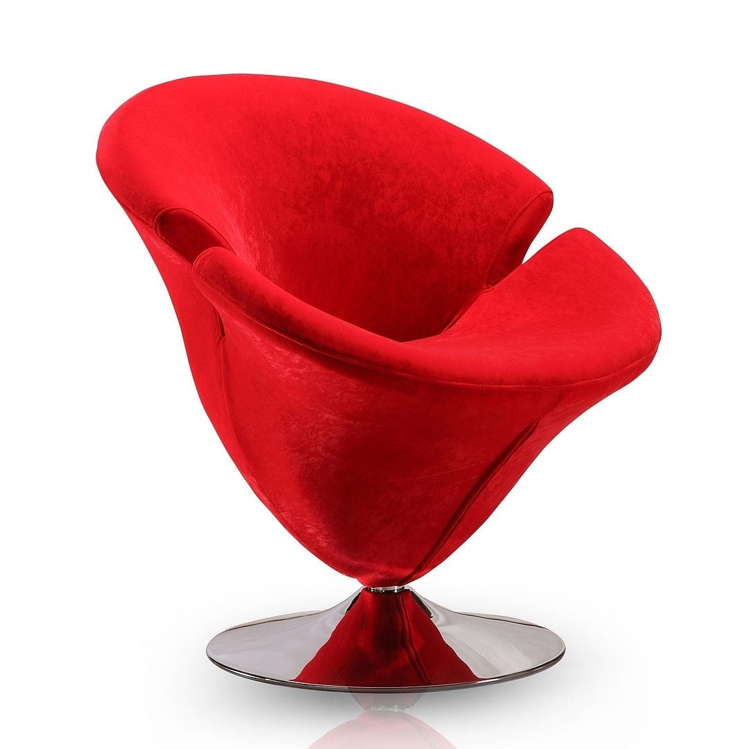 Tulip Orange and Polished Chrome Velvet Swivel Accent Chair Image 5