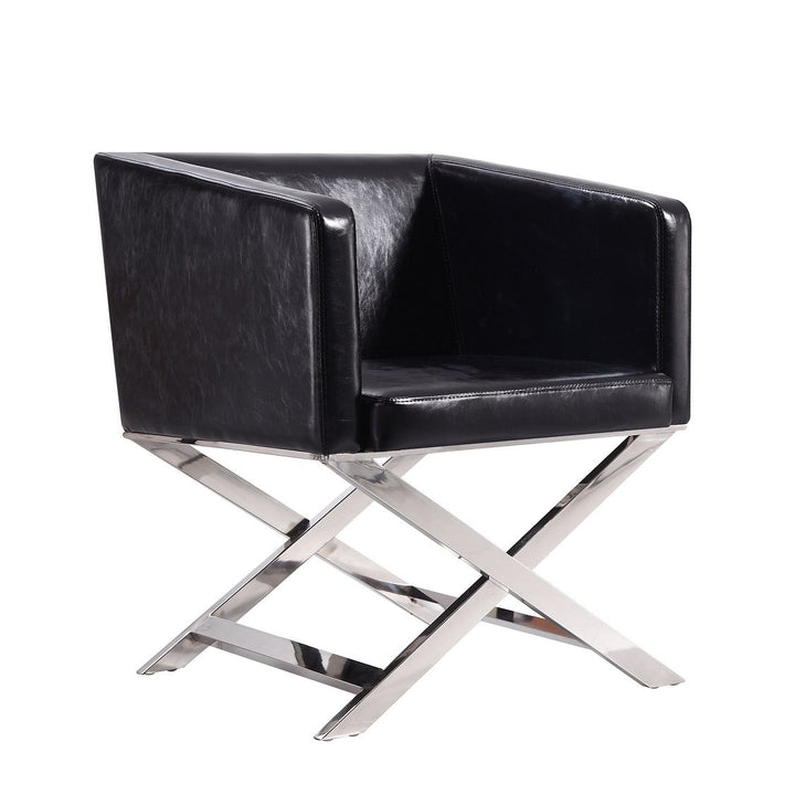 Hollywood Black and Polished Chrome Faux Leather Lounge Accent Chair Image 1