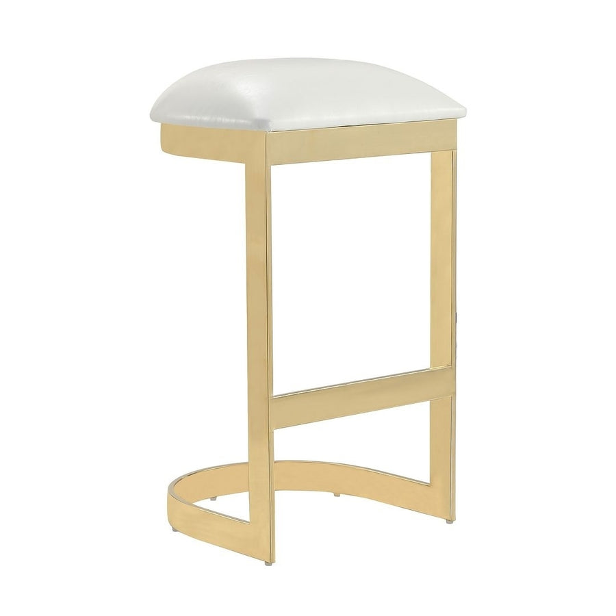 Aura 28.54 in. White and Polished Brass Stainless Steel Bar Stool Image 1