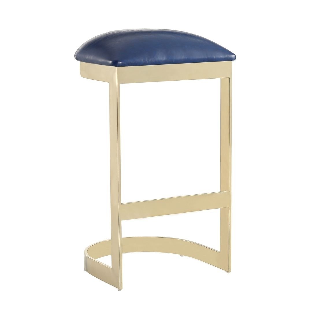 Aura Bar Stool 28.54 in White Polished Brass Stainless Steel Faux Leather Seat Image 1