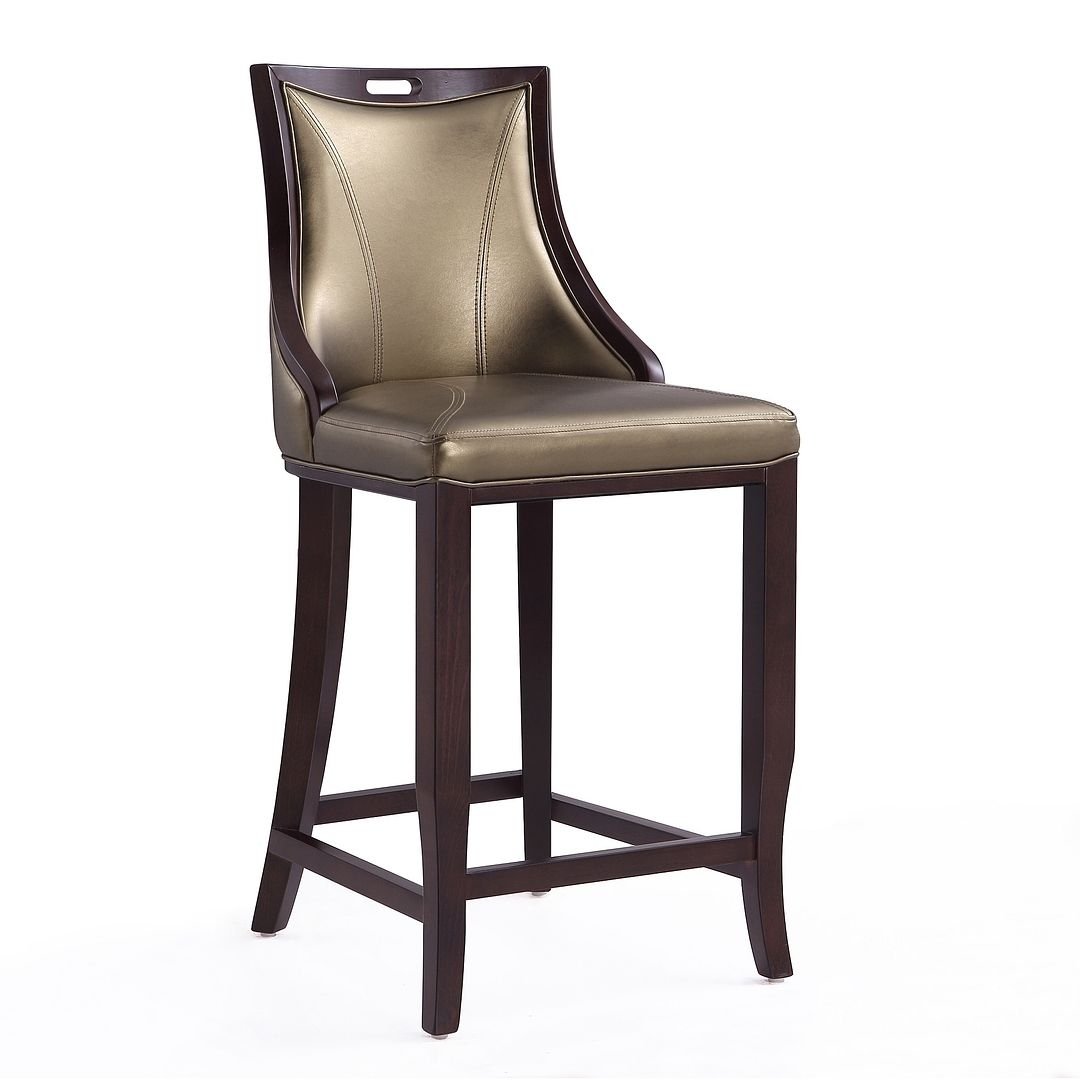 Emperor Faux Leather Barstool Wood Frame Elegant Hourglass Design Walnut Finish Image 1