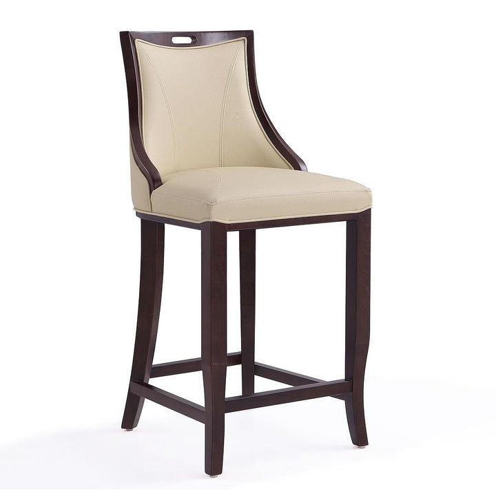 Emperor Faux Leather Barstool Wood Frame Elegant Hourglass Design Walnut Finish Image 1