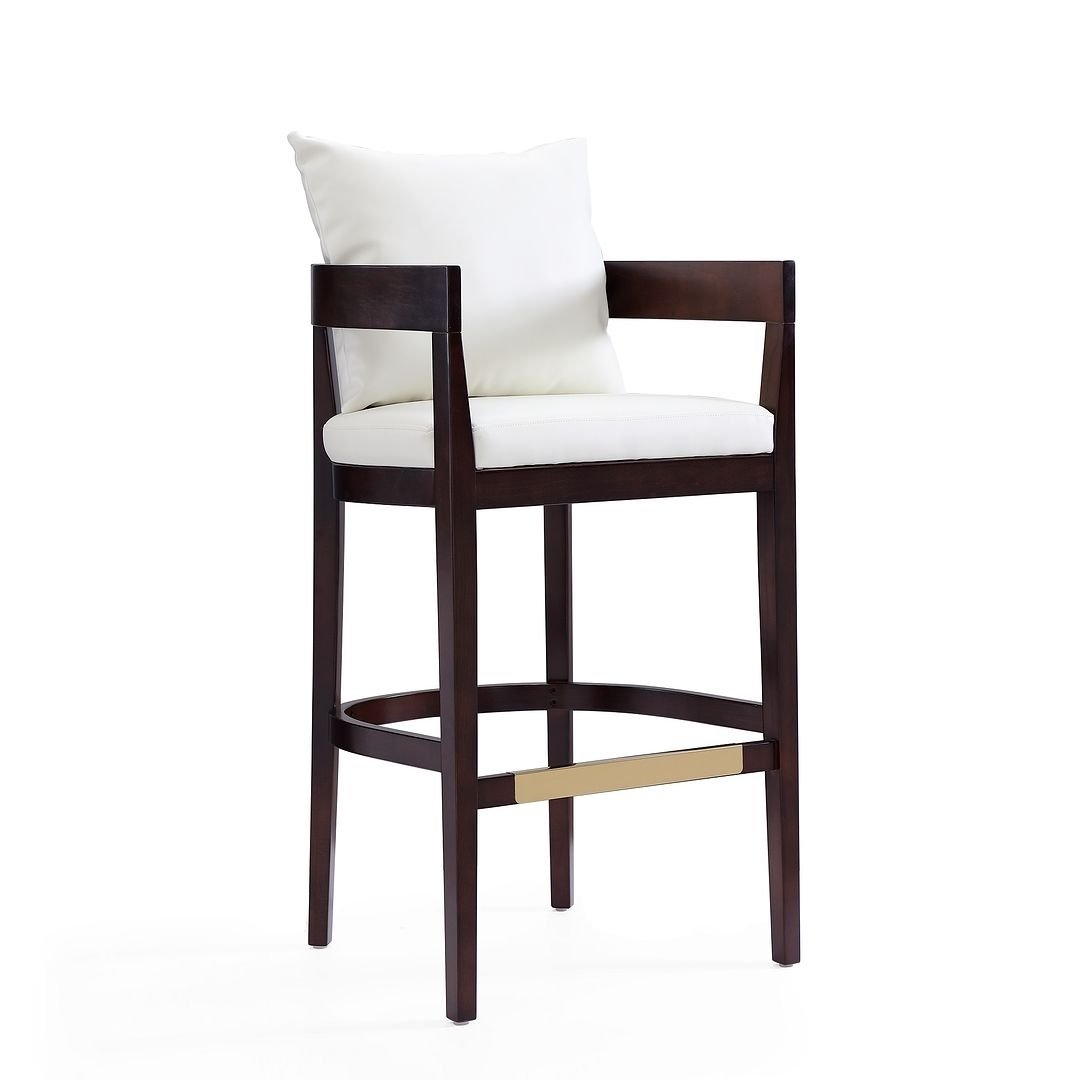 Ritz Beech Wood Barstool 38 in Cushioned Seat Gold Footrest Modern Design Image 1