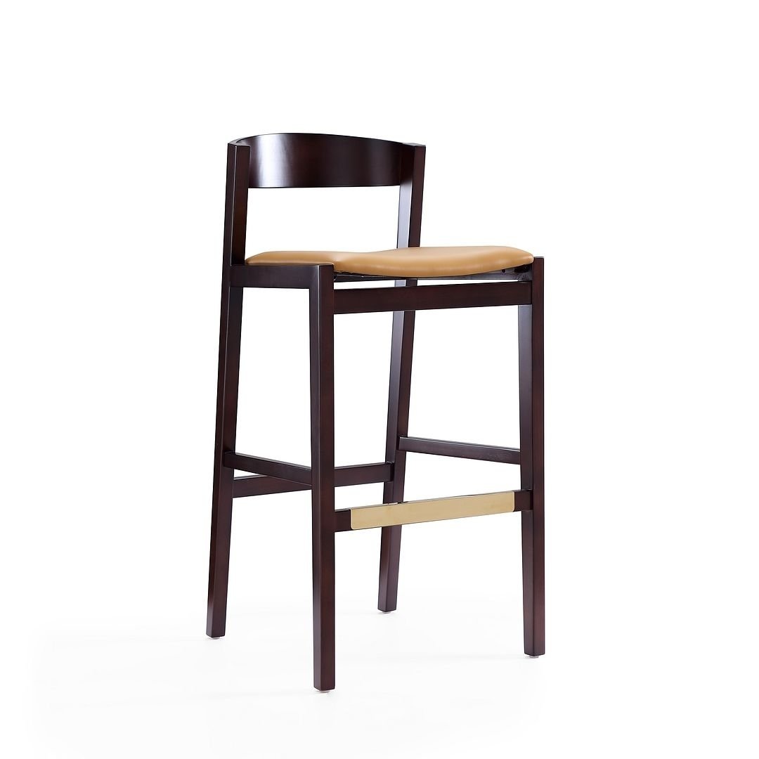 Klismos Beech Wood Barstool 40.75 in Danish Modern Design Curved Back Comfort Image 1