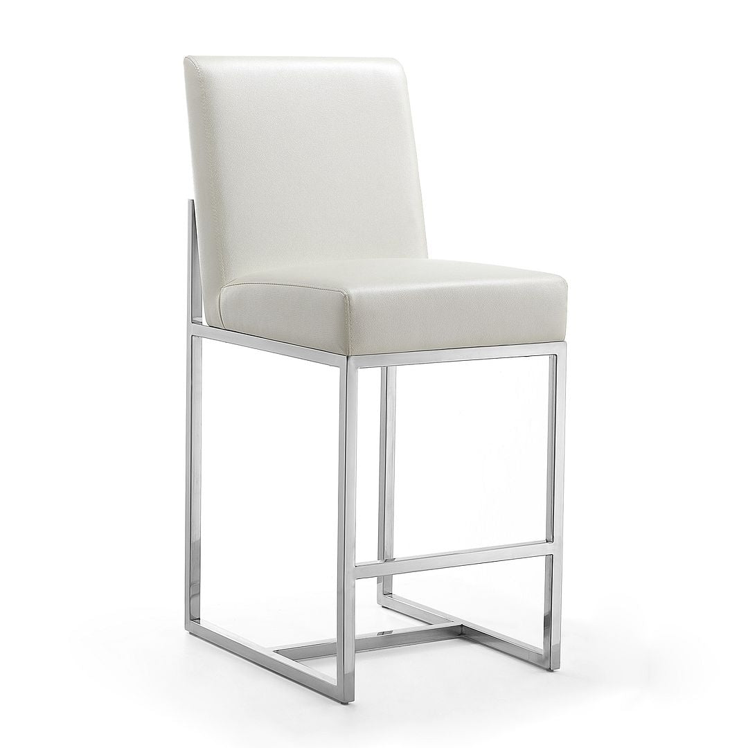 Element 37.2 in. Pearl White and Polished Chrome Stainless Steel Counter Height Bar Stool Image 1