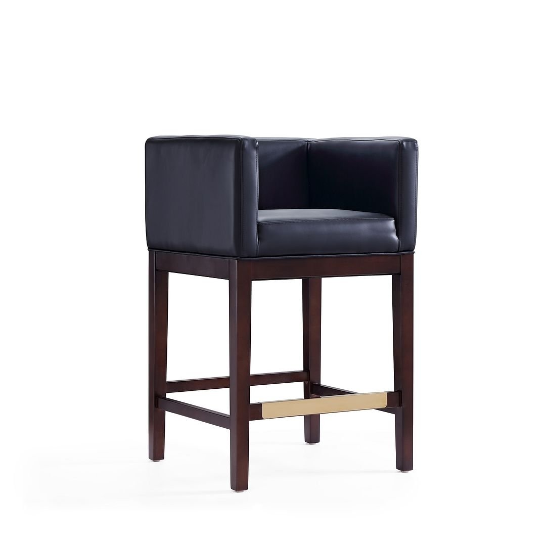 Kingsley 34 in Grey Dark Walnut Beech Wood Counter Height Bar Stool Leather Upholstery Image 1