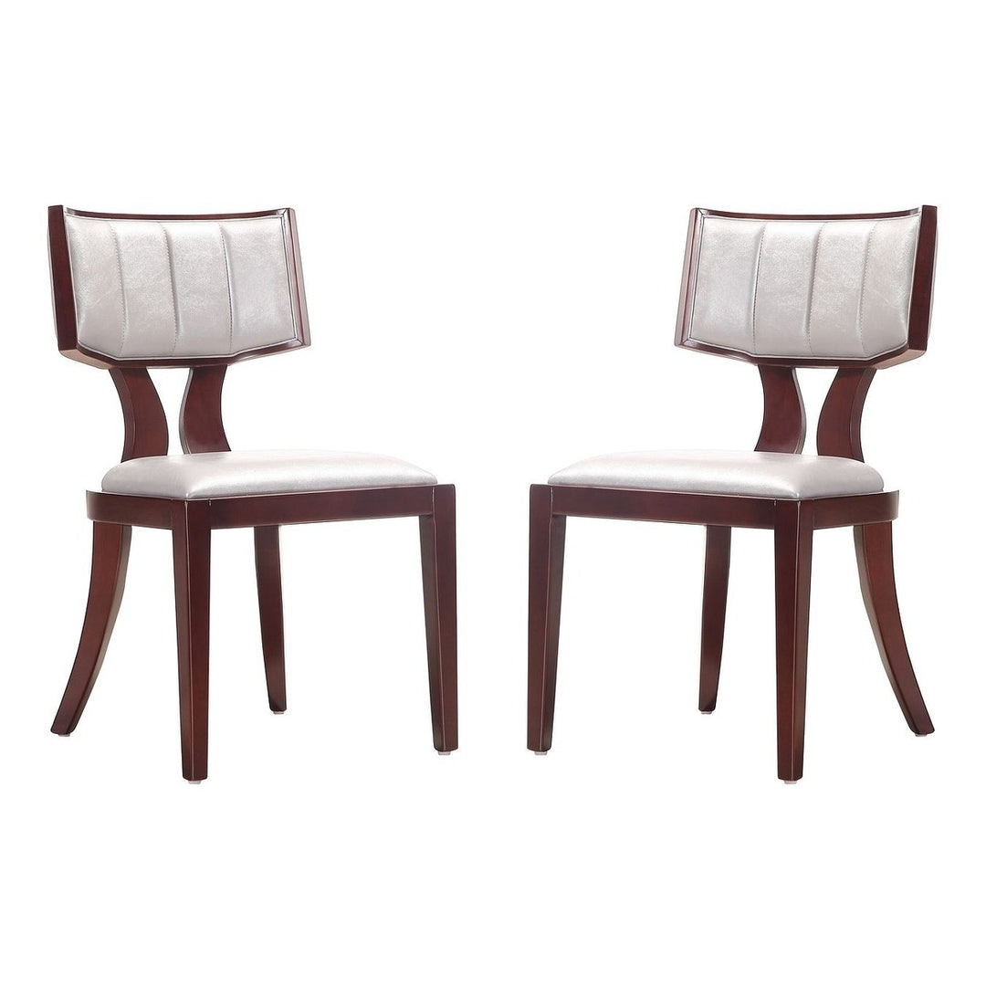 Pulitzer Pearl White Walnut Faux Leather Dining Chair Set of Two Klismos Style Image 1