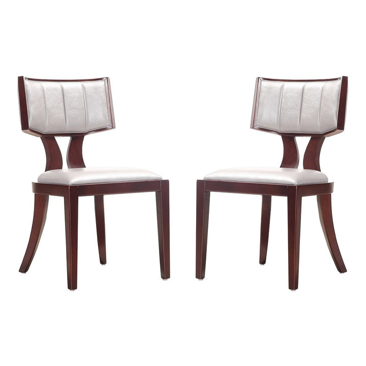 Pulitzer Pearl White Walnut Faux Leather Dining Chair Set of Two Klismos Style Image 1