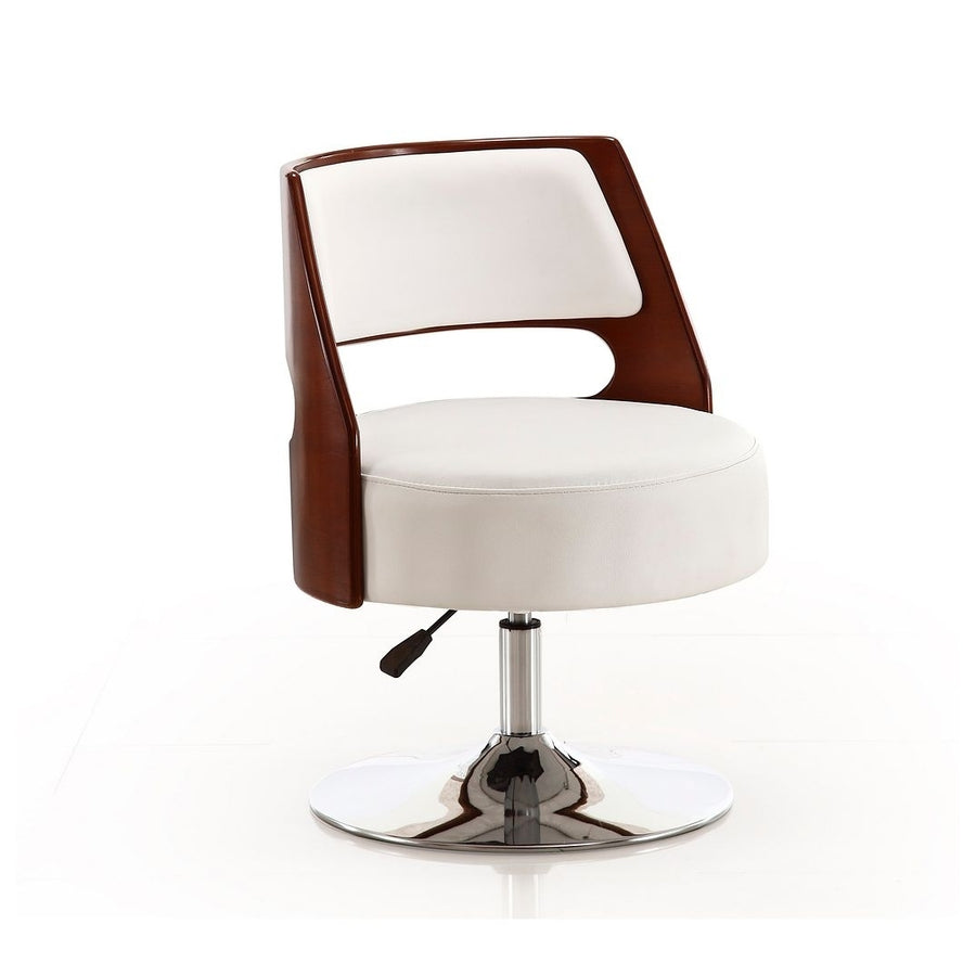 Salon White and Polished Chrome Faux Leather Adjustable Height Swivel Accent Chair Image 1