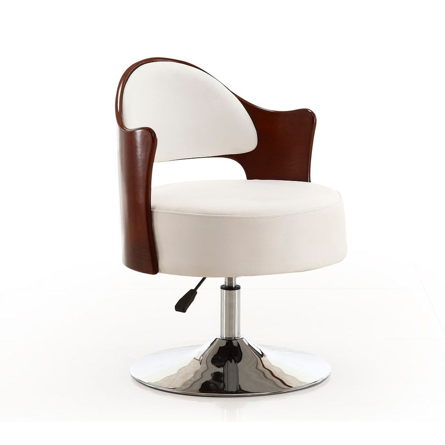 Bopper White and Polished Chrome Faux Leather Adjustable Height Swivel Accent Chair Image 1