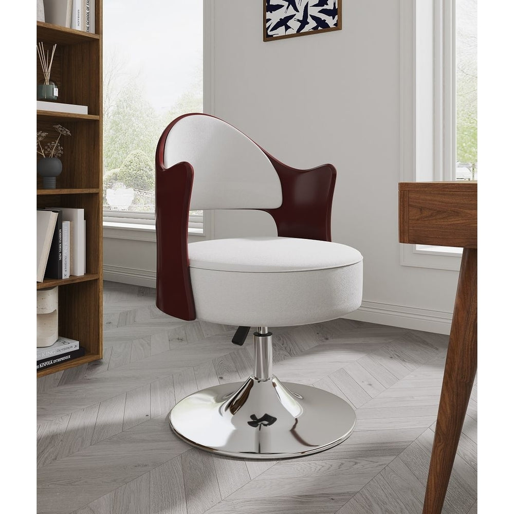 Bopper White and Polished Chrome Faux Leather Adjustable Height Swivel Accent Chair Image 2
