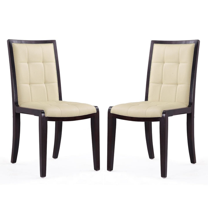 Executor Cream Faux Leather Dining Chairs Set of Two Walnut Legs Modern Classic Image 1