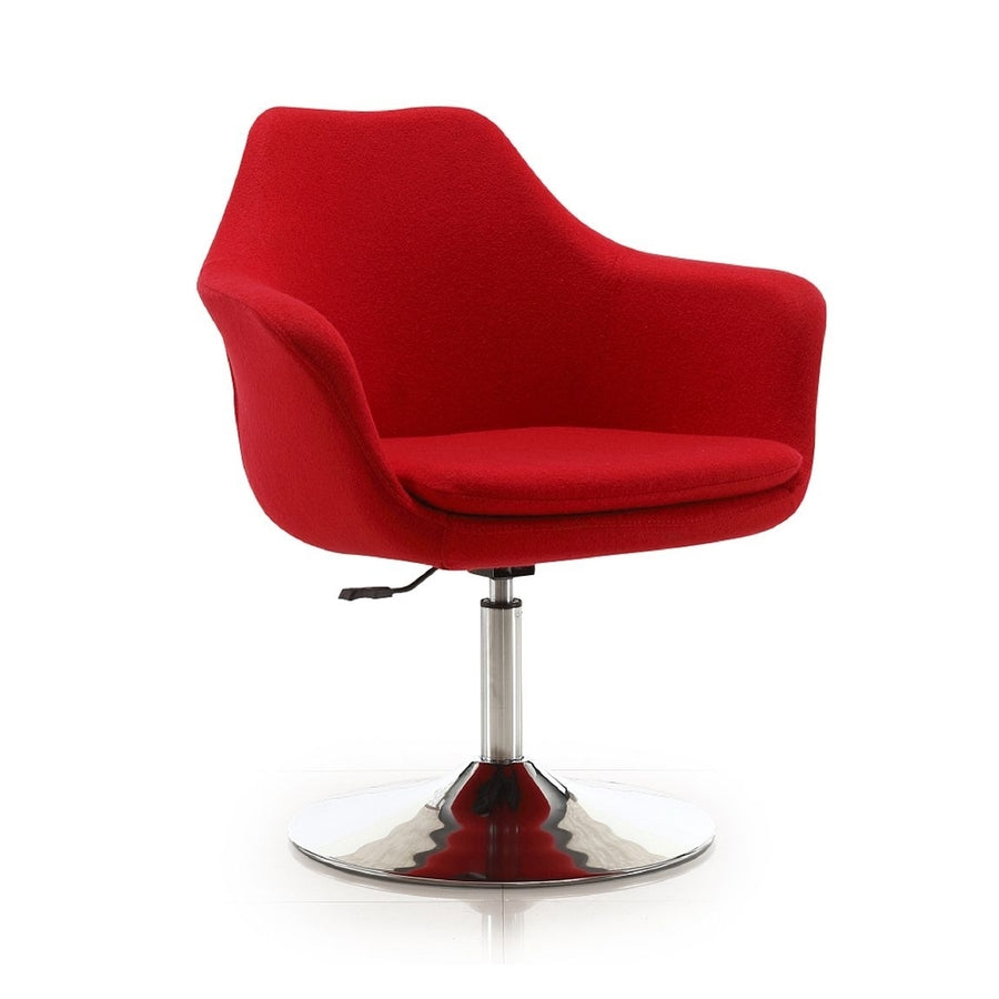 Kinsey Red and Polished Chrome Wool Blend Adjustable Height Swivel Accent Chair Image 1