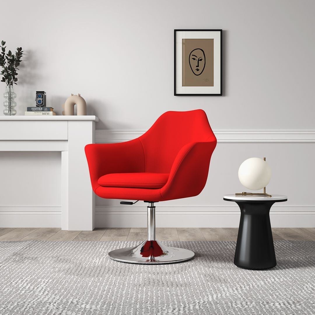 Kinsey Red and Polished Chrome Wool Blend Adjustable Height Swivel Accent Chair Image 2