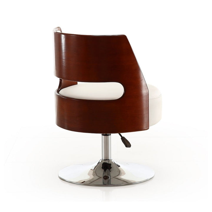 Salon White and Polished Chrome Faux Leather Adjustable Height Swivel Accent Chair Image 6