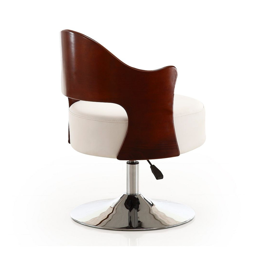Bopper White and Polished Chrome Faux Leather Adjustable Height Swivel Accent Chair Image 4