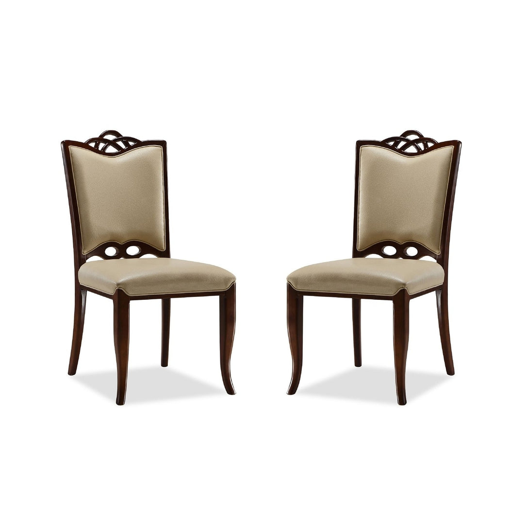 Regent Cream Walnut Faux Leather Dining Chairs Set of 2 Modern Curved Design Image 1