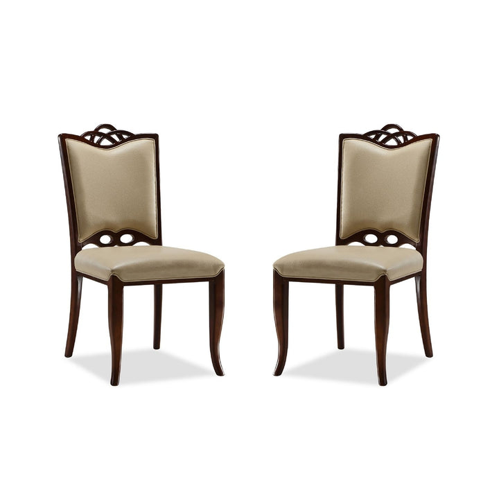 Regent Cream Walnut Faux Leather Dining Chairs Set of 2 Modern Curved Design Image 1