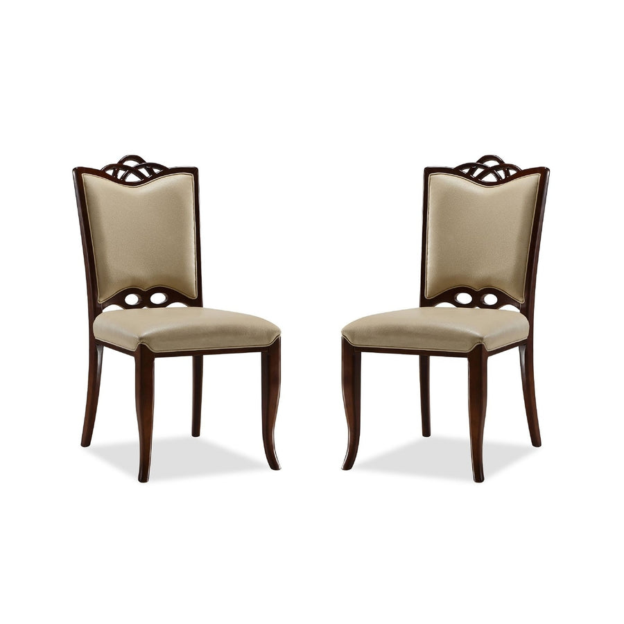 Regent Cream Walnut Faux Leather Dining Chairs Set of 2 Modern Curved Design Image 1