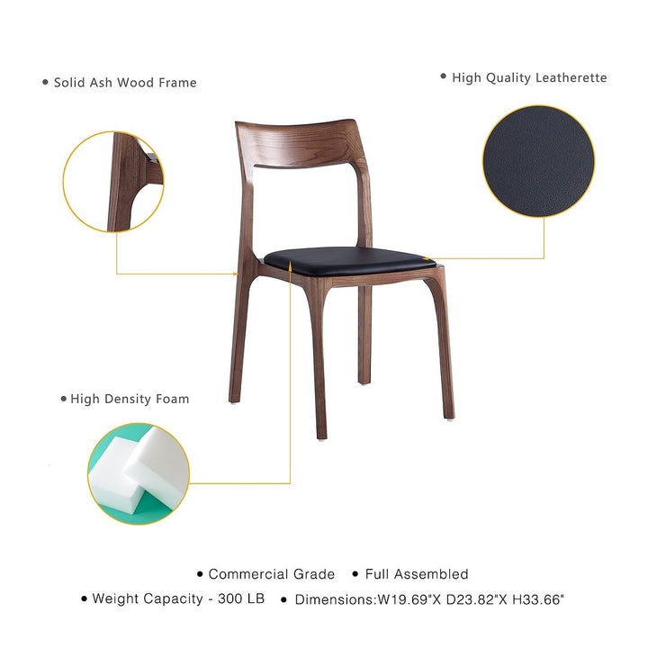 Modern Moderno Stackable Dining Chair Upholstered in Leatherette with Solid Wood Frame in Walnut and Black- Set of 2 Image 4