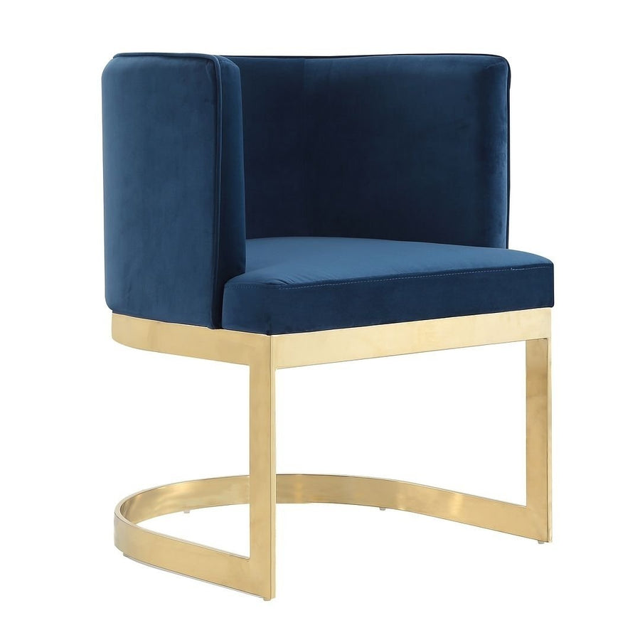 Aura Royal Blue Velvet Dining Chair Polished Brass Base Modern Design Curved Back Image 1