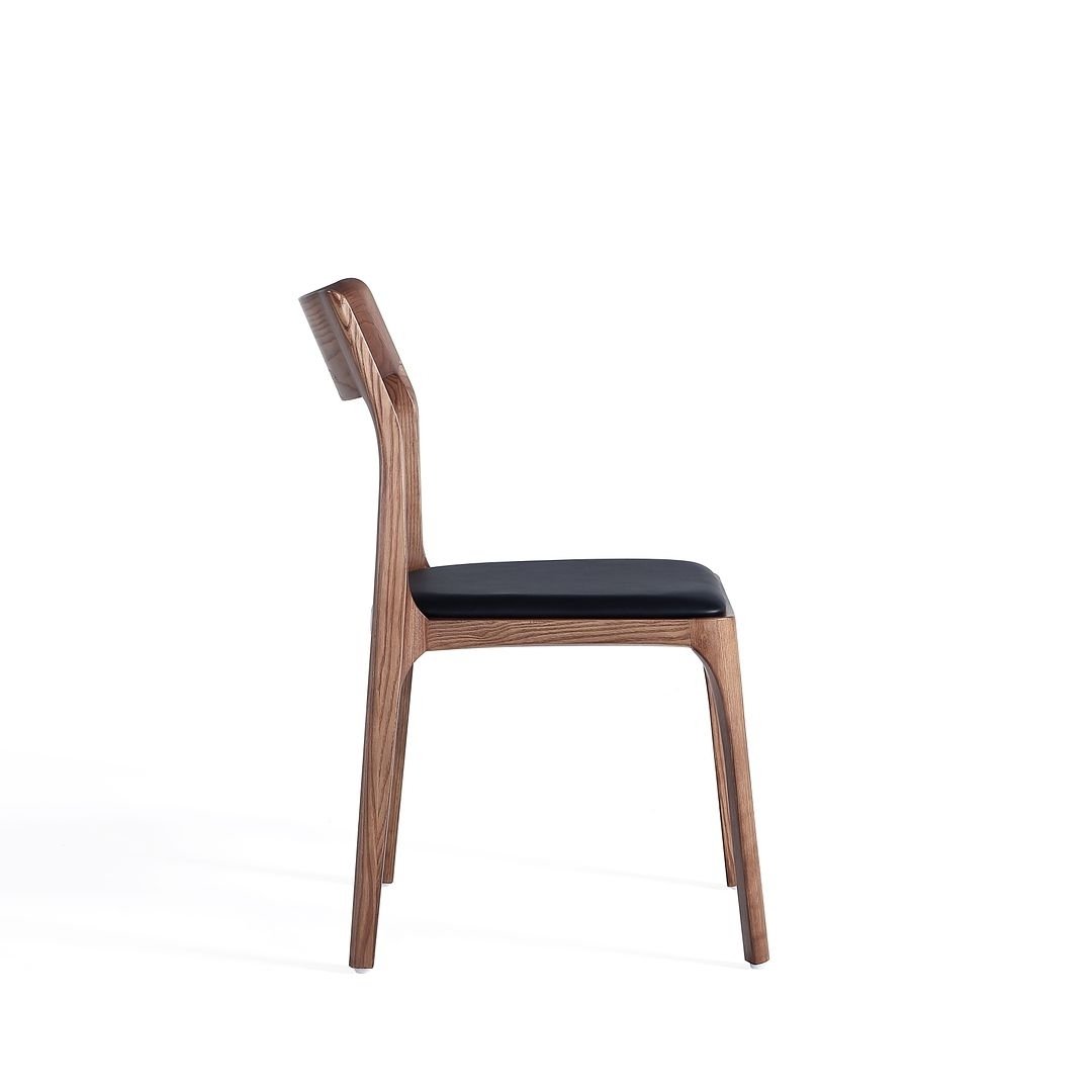 Modern Moderno Stackable Dining Chair Upholstered in Leatherette with Solid Wood Frame in Walnut and Black- Set of 2 Image 6