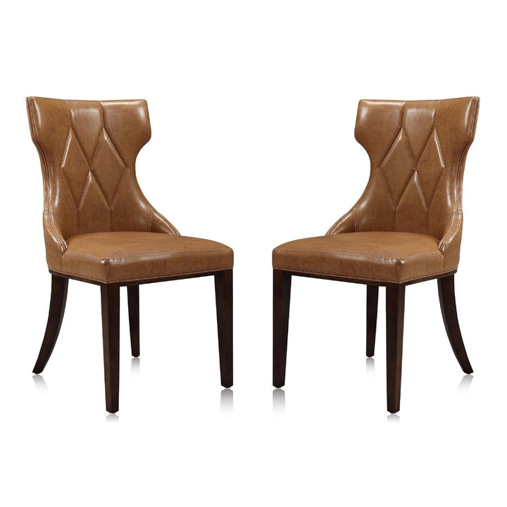 Reine Faux Leather Dining Chair Set of 2 Wing-Back Walnut Legs Modern Design Image 1