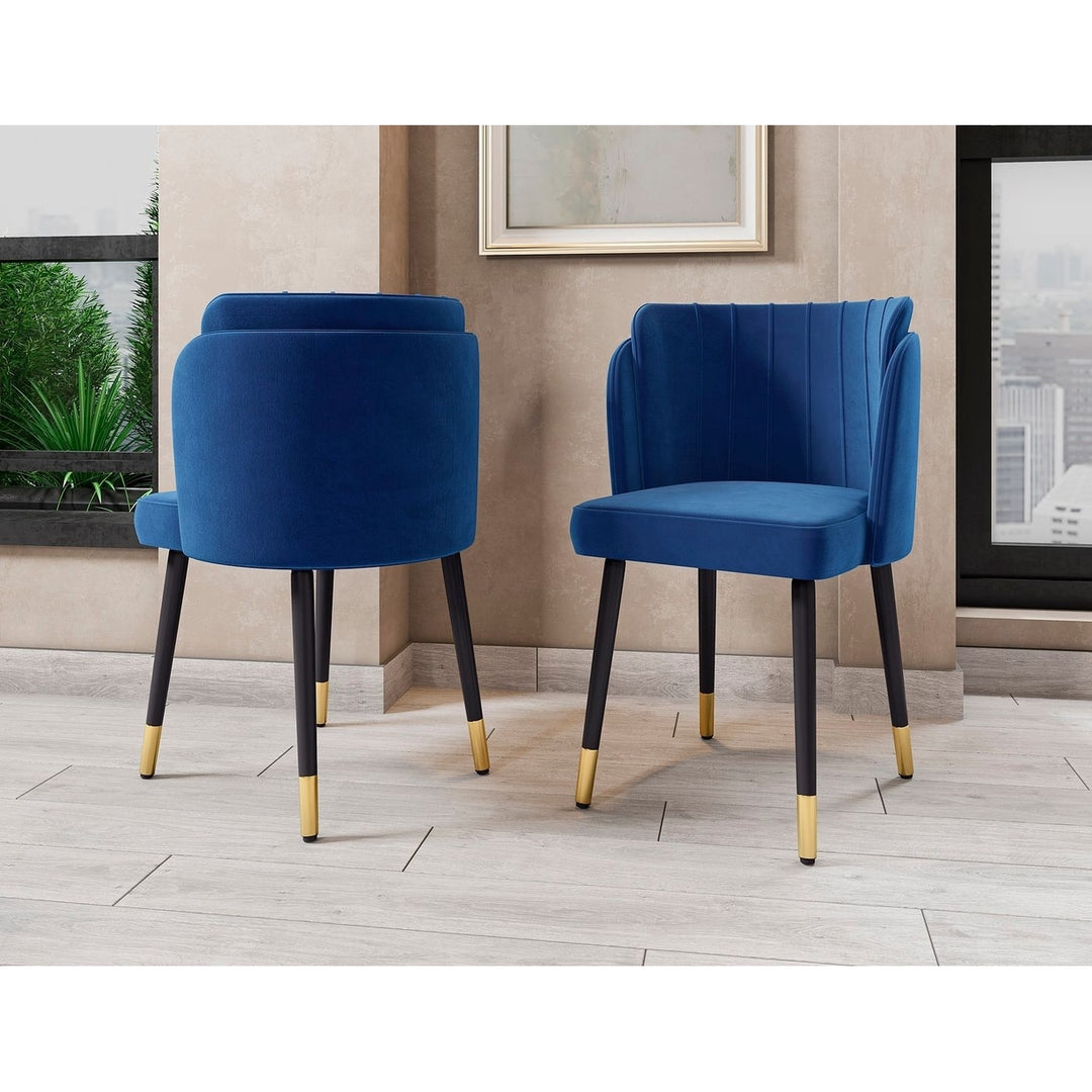 Zephyr Velvet Dining Chair Royal Blue Solid Wood Legs Gold Accents Modern Design Image 2