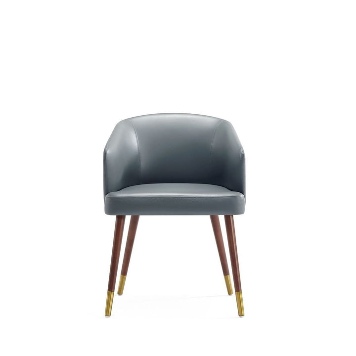 Modern Reeva Dining Chair Upholstered in Leatherette with Beech Wood Back and Solid Wood Legs in Walnut and Graphite Image 1