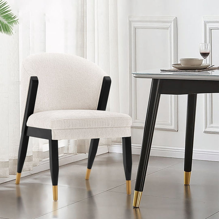 Modern Ola Boucle Dining Chair Elm Wood with Gold Accents Fully Assembled Image 2