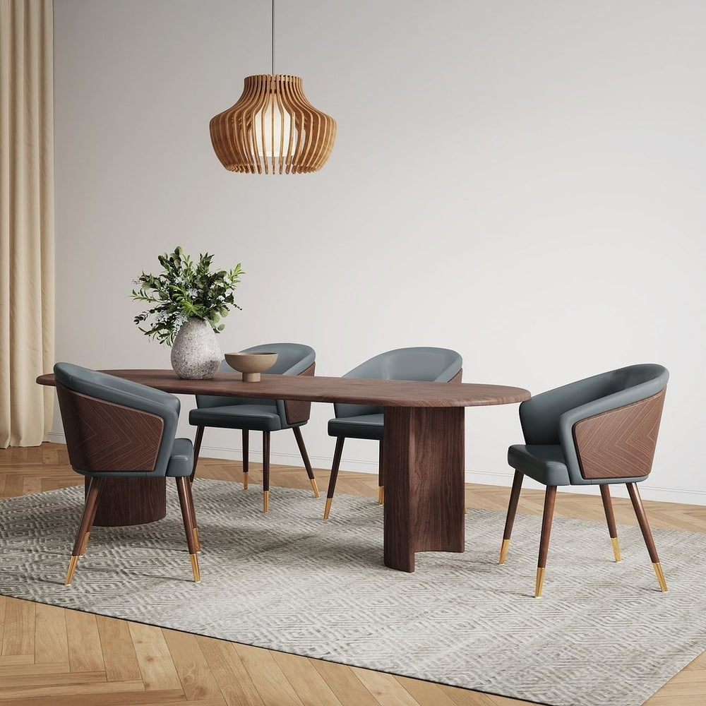 Modern Reeva Dining Chair Upholstered in Leatherette with Beech Wood Back and Solid Wood Legs in Walnut and Graphite Image 2