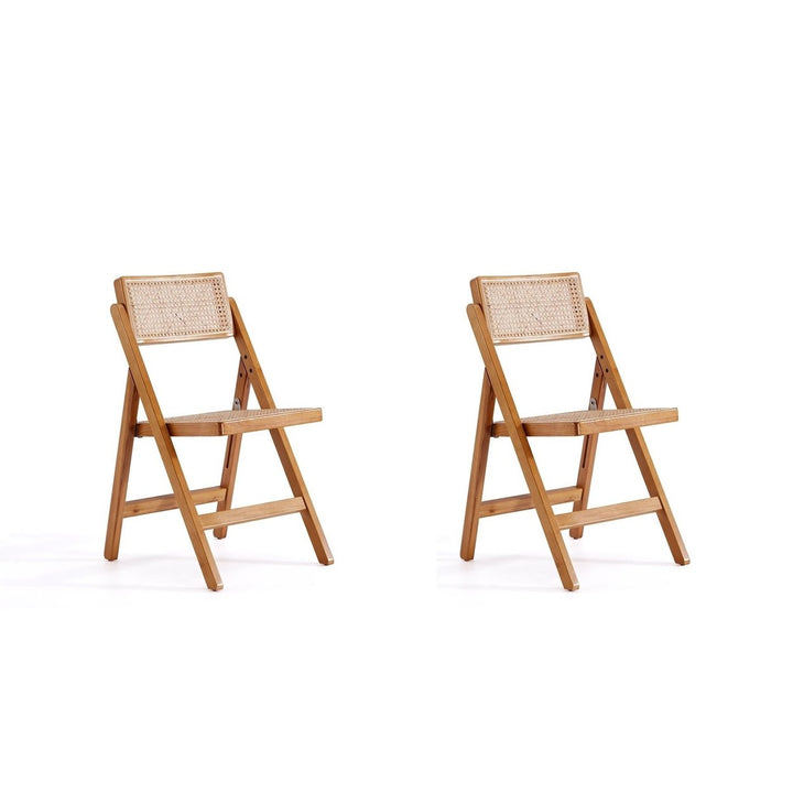 Pullman Folding Dining Chair Set of 2 Natural Cane Wood Rattan Armless Chairs Image 1