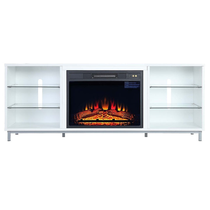 Brighton 60 Inch Fireplace with Glass Shelves Media Wire Management Modern Decor Image 1