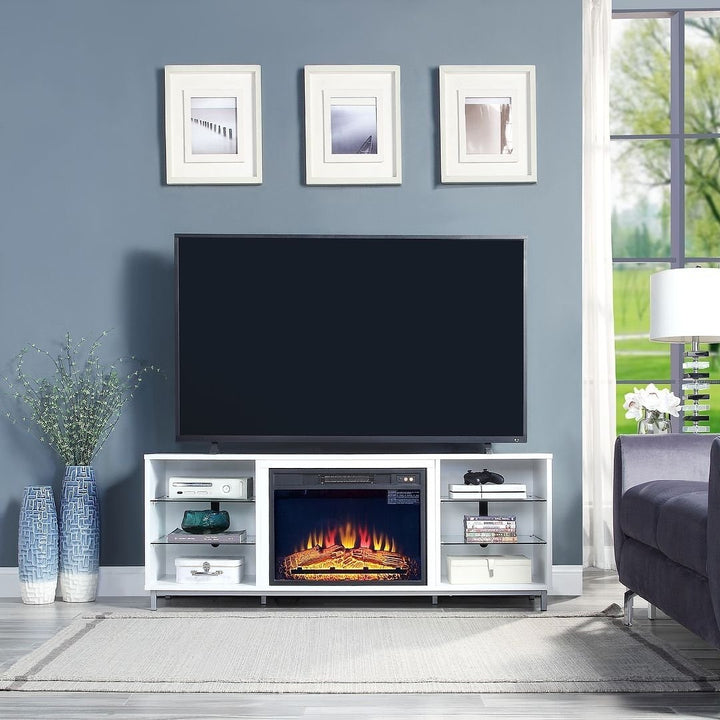 Brighton 60 Inch Fireplace with Glass Shelves Media Wire Management Modern Decor Image 2