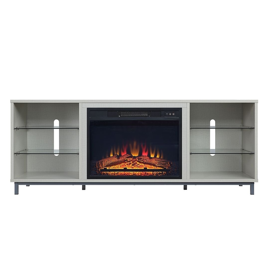 Brighton 60 Inch Fireplace with Glass Shelves Media Wire Management Modern Decor Image 4