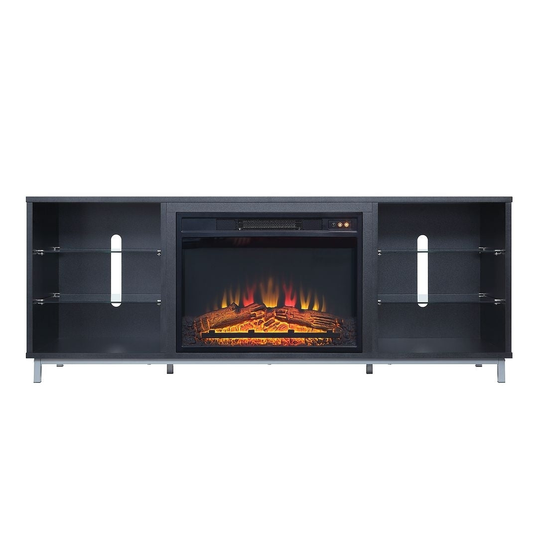 Brighton 60 Inch Fireplace with Glass Shelves Media Wire Management Modern Decor Image 5