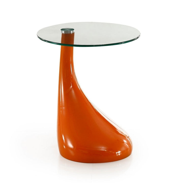 Lava 19.7 in Red Glass Top Accent Table Modern Minimalist Image 1