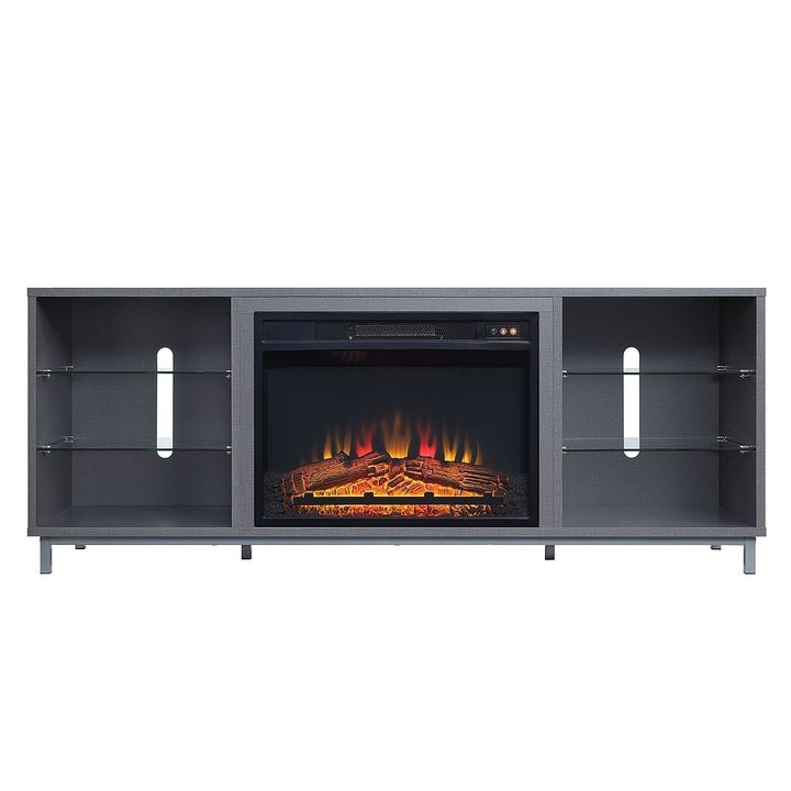 Brighton 60 Inch Fireplace with Glass Shelves Media Wire Management Modern Decor Image 6