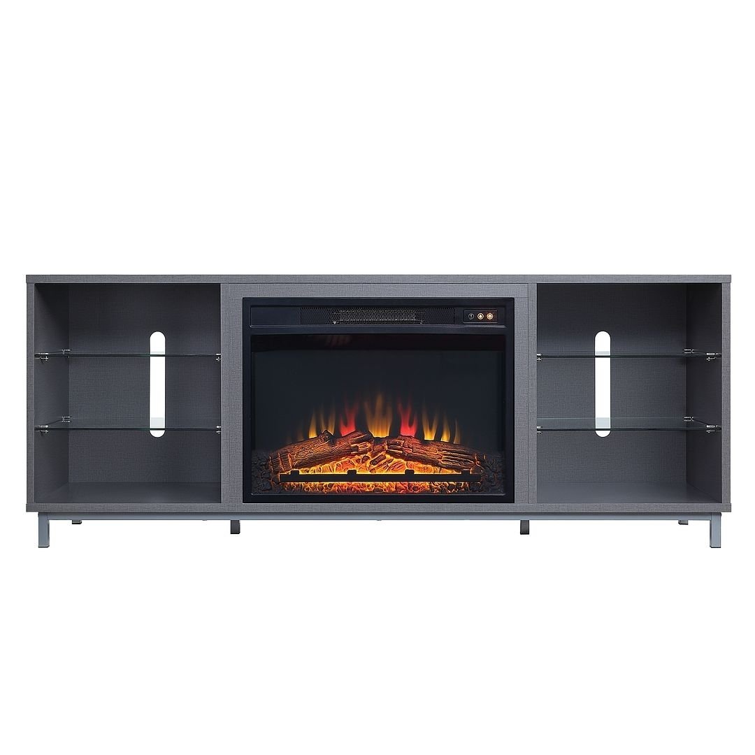 Brighton 60 Inch Fireplace with Glass Shelves Media Wire Management Modern Decor Image 1