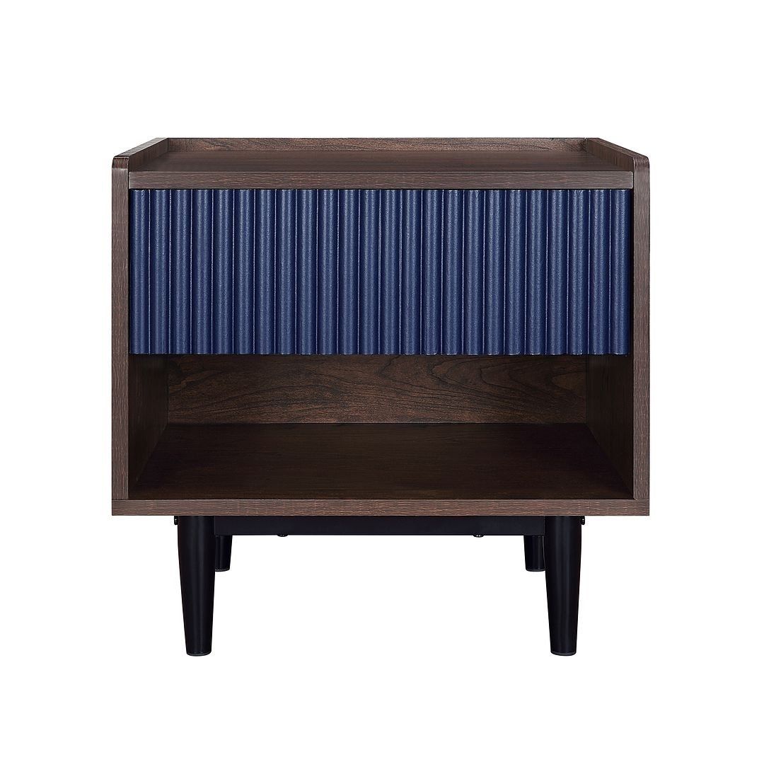 Duane Modern Ribbed Nightstand Full Extension Drawer Industrial Mid-Century Design Image 1