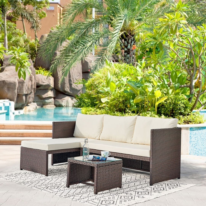 Menton Steel Rattan 2-Piece Lounge Chair Set with Coffee Table Outdoor Furniture Image 2