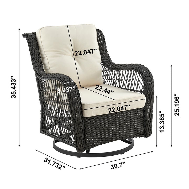Fruttuo Swivel Steel Rattan 3-Piece Patio Conversation Set with Cushions Image 3