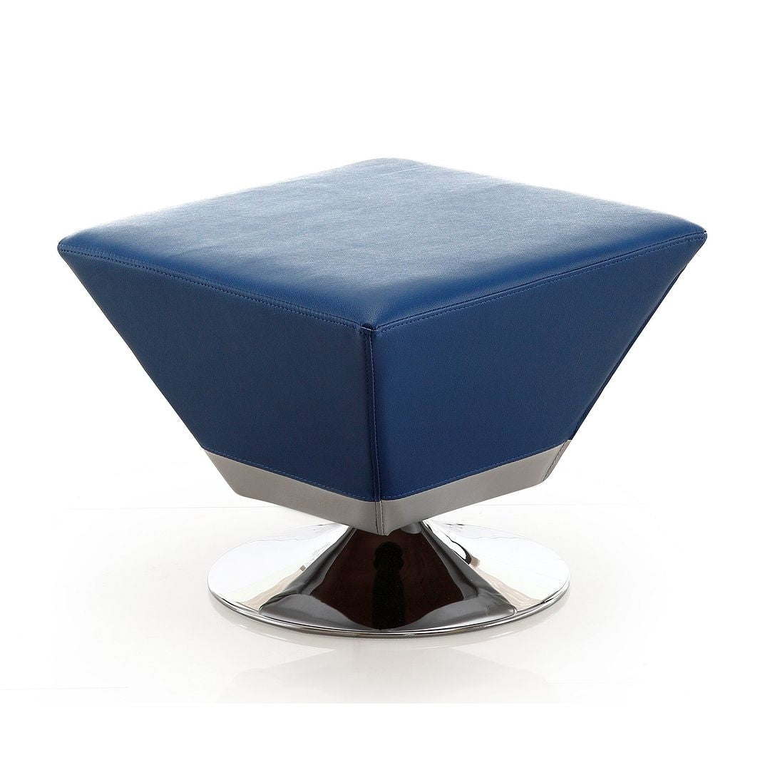 Diamond Blue and Polished Chrome Swivel Ottoman Image 1